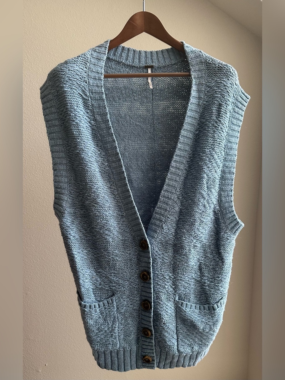 Free People Light Blue Knit Button-Front Sweater Vest